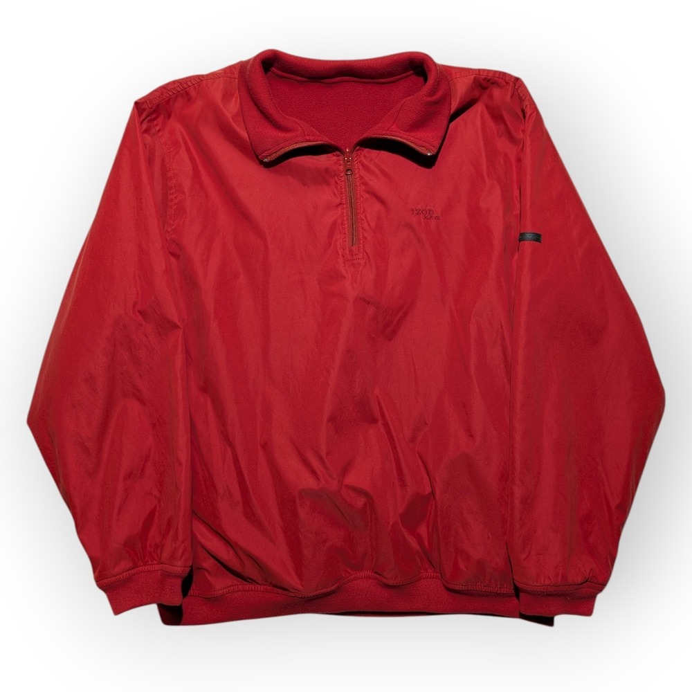 IZOD Reversible 1/4 Zip Pullover Jacket Mens XL‎ Red Fleece Lined Sportscore